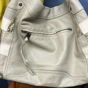 The Sak Taupe And White Leather Bag